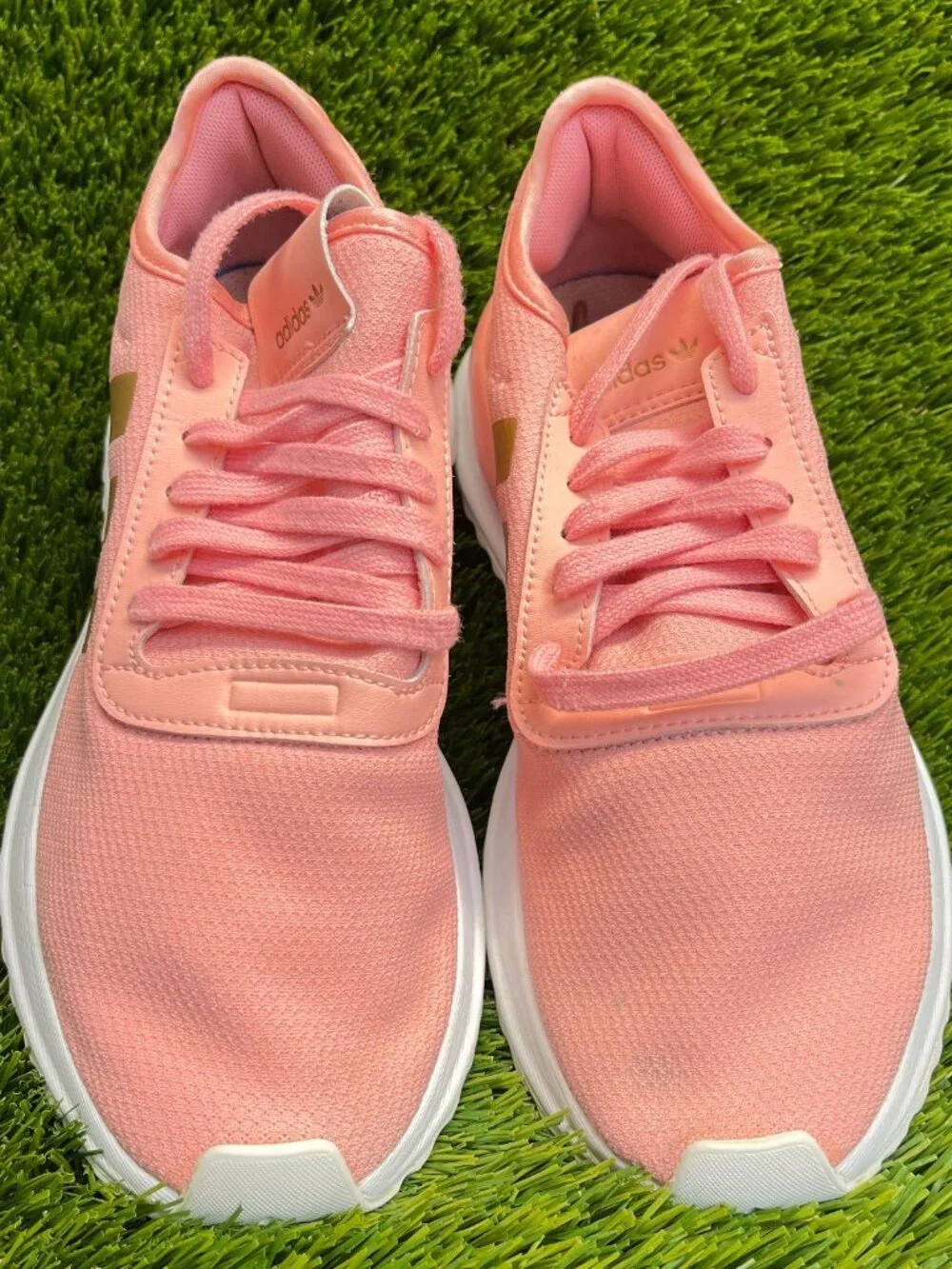 Adidas U Path Run Girls Size 7Y‎ Pink Gold White Running Athletic Shoes Sneakers